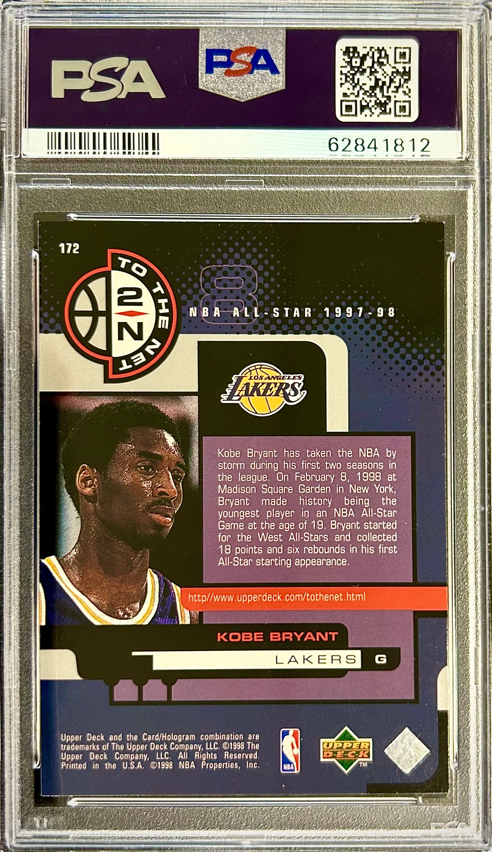1998 Upper Deck #172 Kobe Bryant PSA 8 - Image 2
