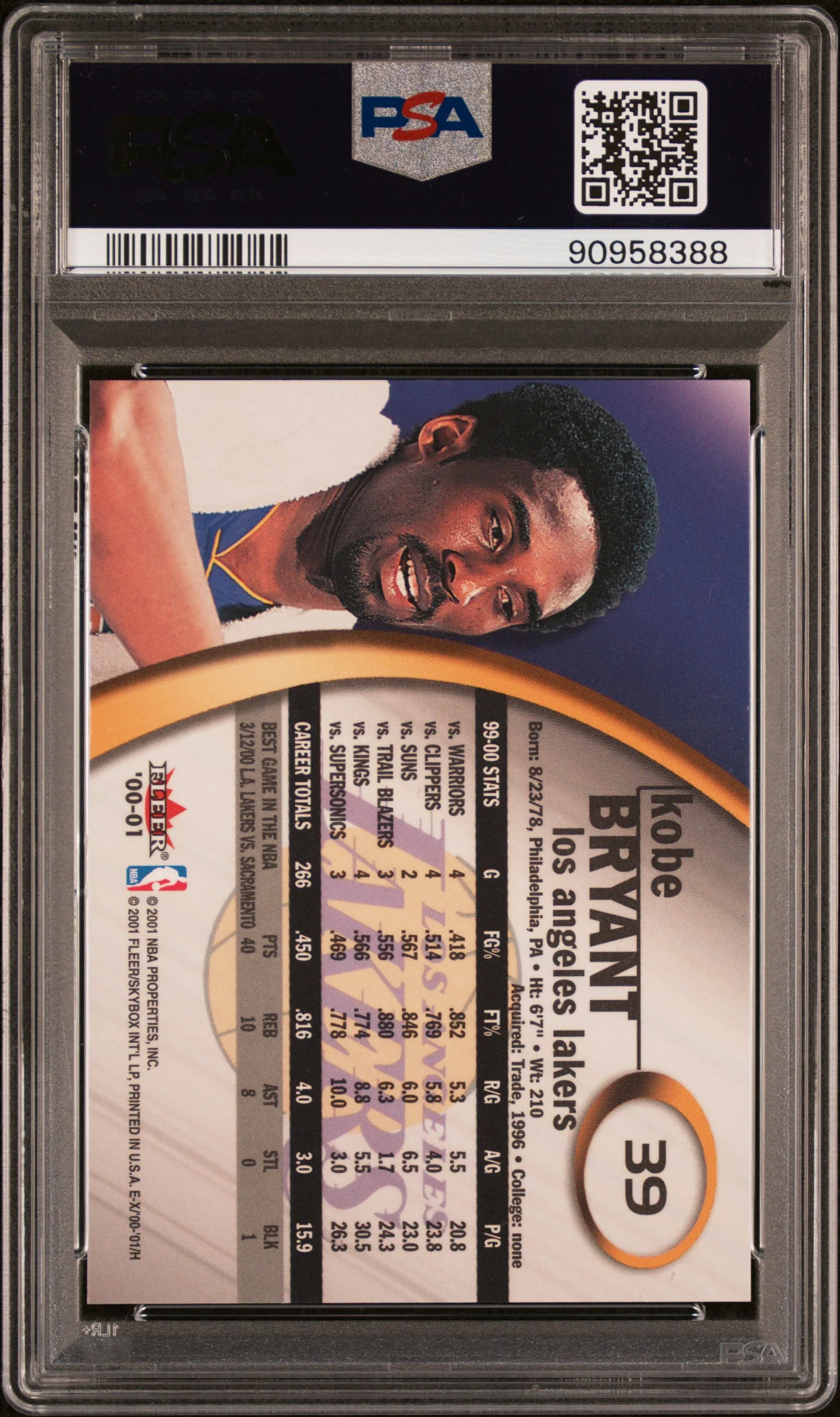 2000 Fleer E-X #39 Kobe Bryant PSA 9 - Image 2