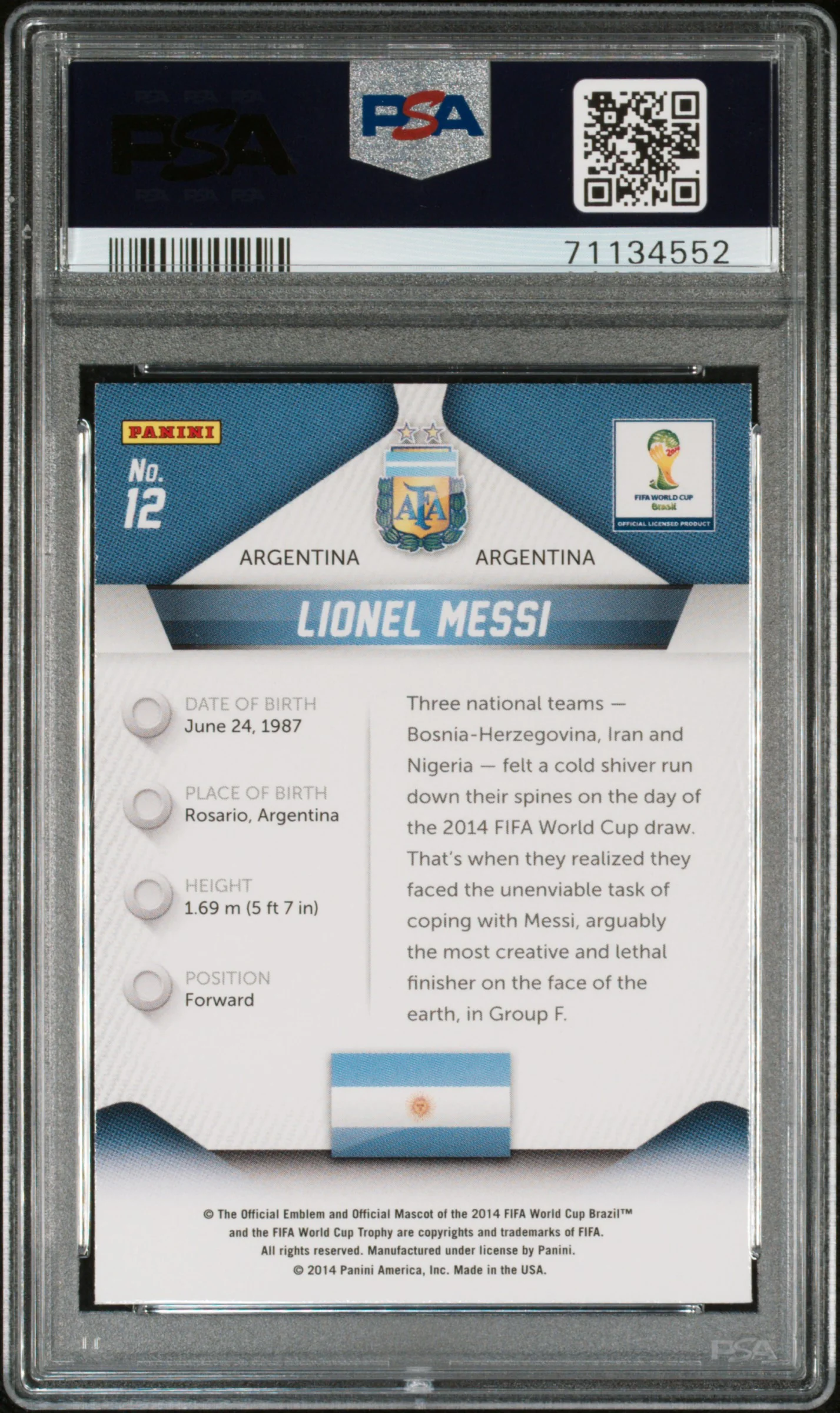 2014 Panini Prizm World Cup #12 Lionel Messi PSA 9 - Image 2