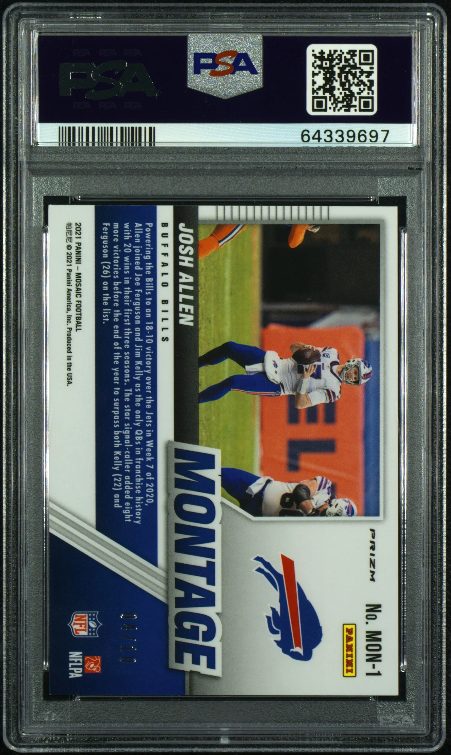 2021 Panini Mosaic Montage Gold /10 #MON-1 Josh Allen PSA 9 - Image 2