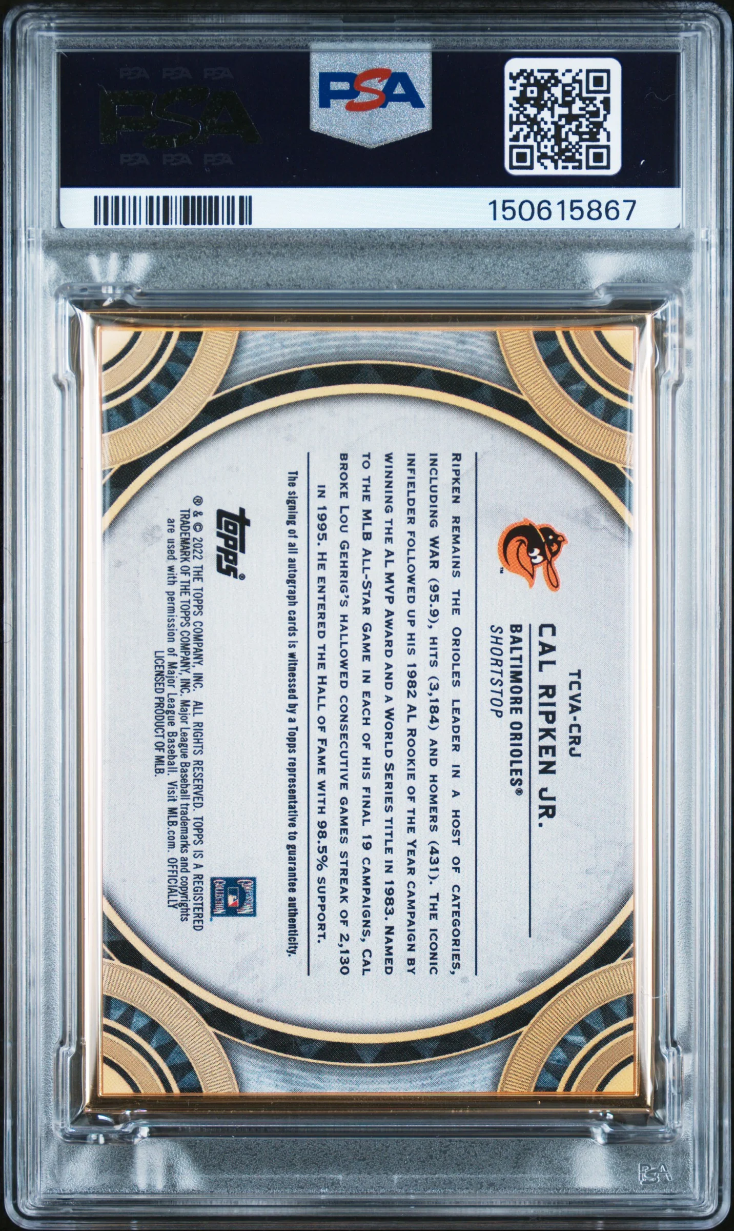 2022 Topps Transcendent Transcendent Collection Variation Auto /20 Cal Ripken Jr. #TCVA-CRJ PSA 9 - Image 2