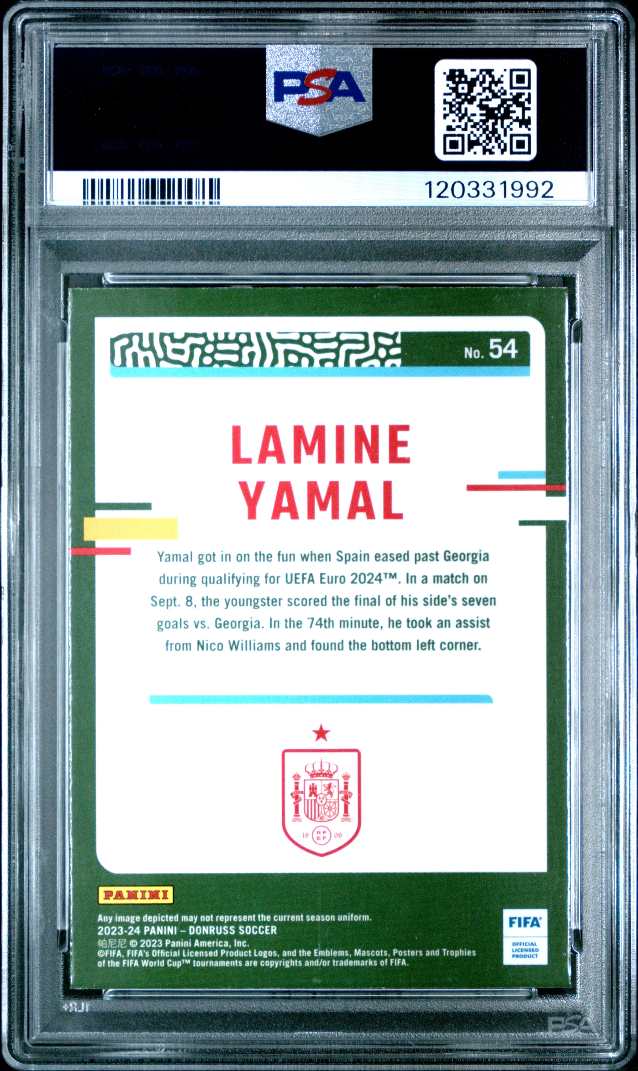 2023-24 Panini Donruss Optic FIFA Soccer #54 Lamine Yamal PSA 10 - Image 2