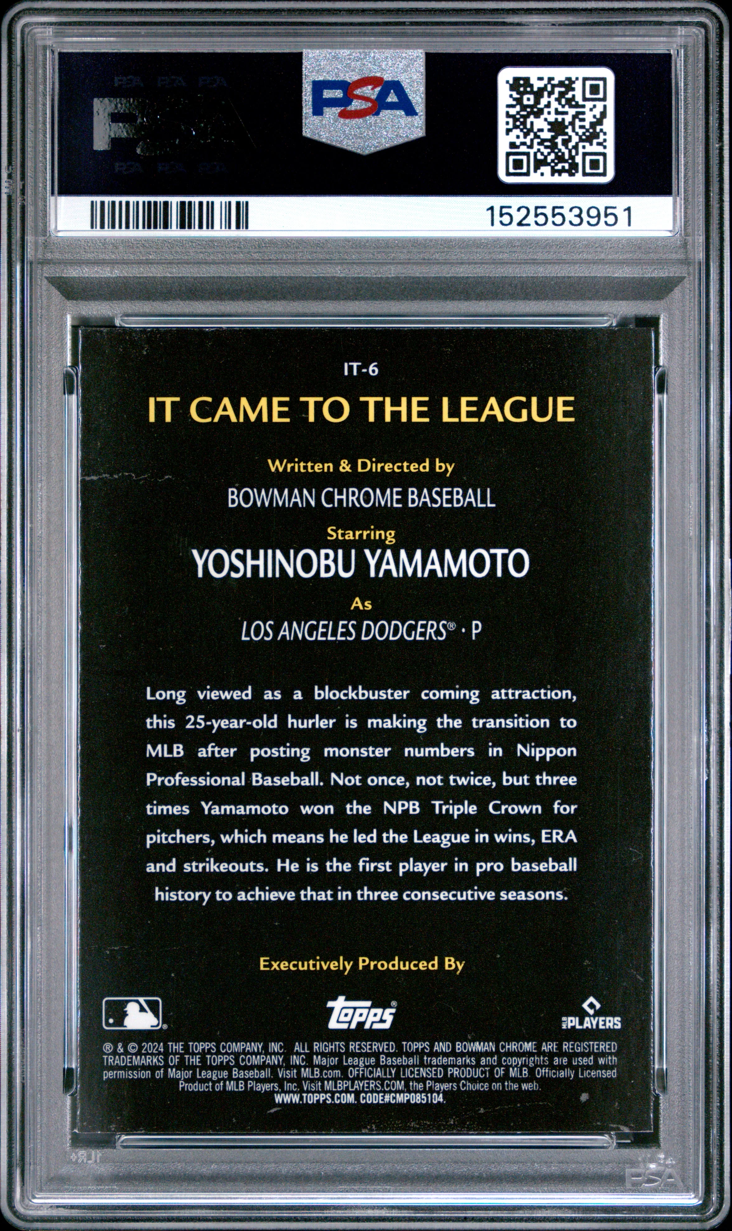 2024 Bowman Chrome It Came To The League #IT6 Yoshinobu Yamamoto PSA 9 - Image 2