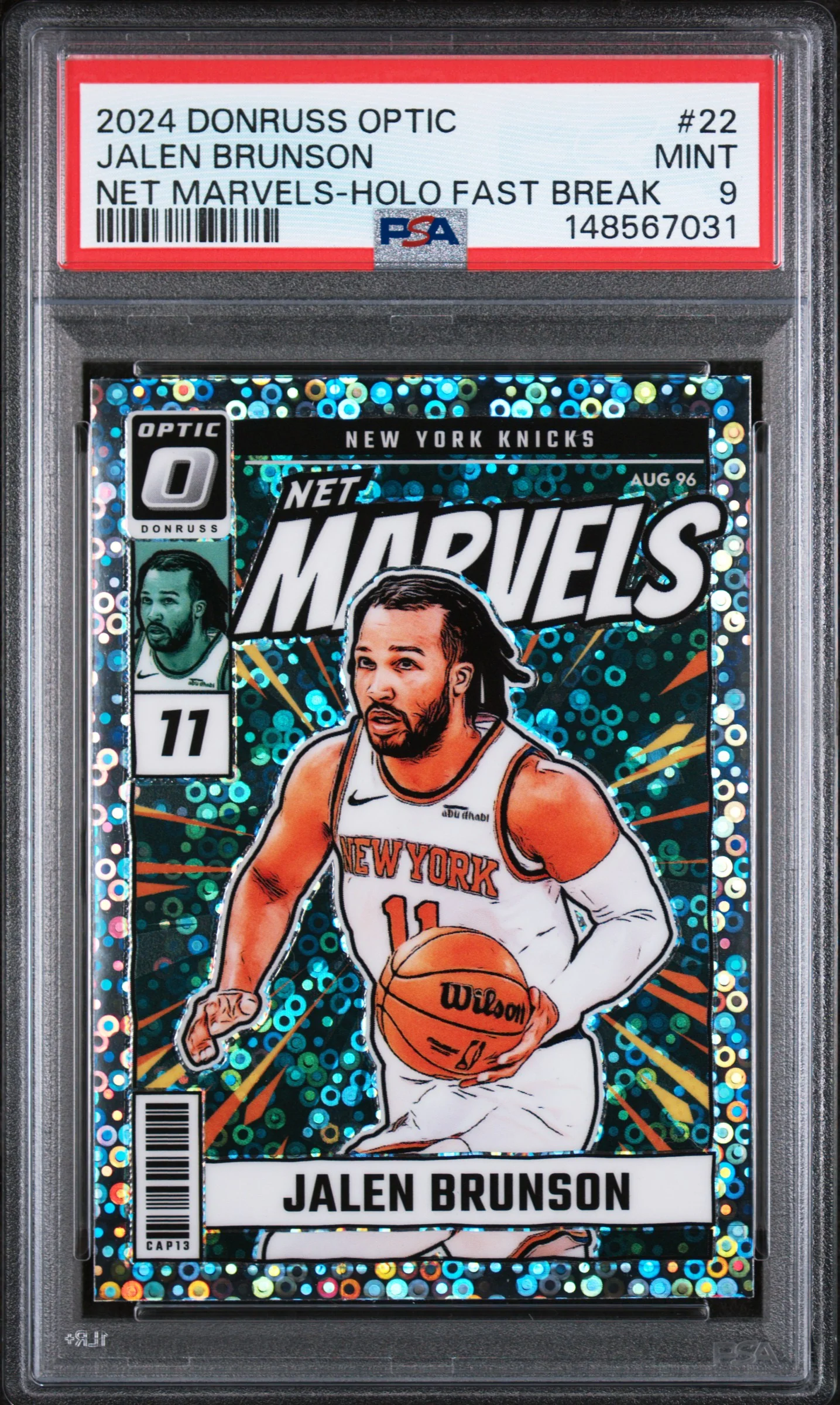 2024 Panini Donruss Optic Net Marvels Holo Fast Break #22 Jalen Brunson PSA 9