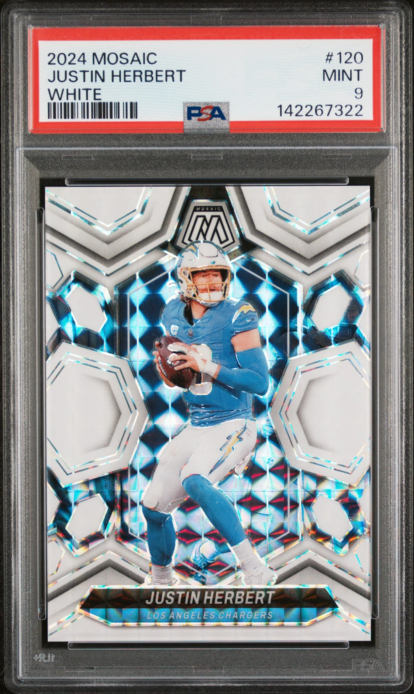 2024 Panini Mosaic White /25 #120 Justin Herbert PSA 9
