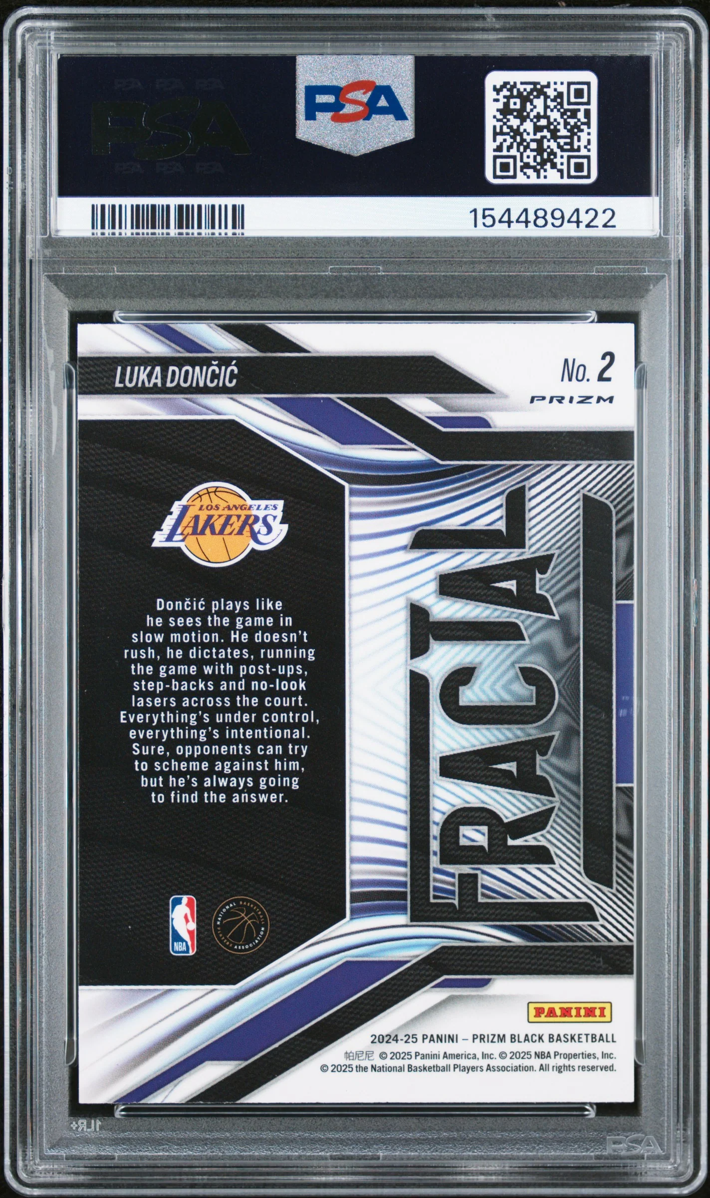 2024 Panini Prizm Black Fractal Silver Prizm #2 Luka Doncic PSA 10 - Image 2