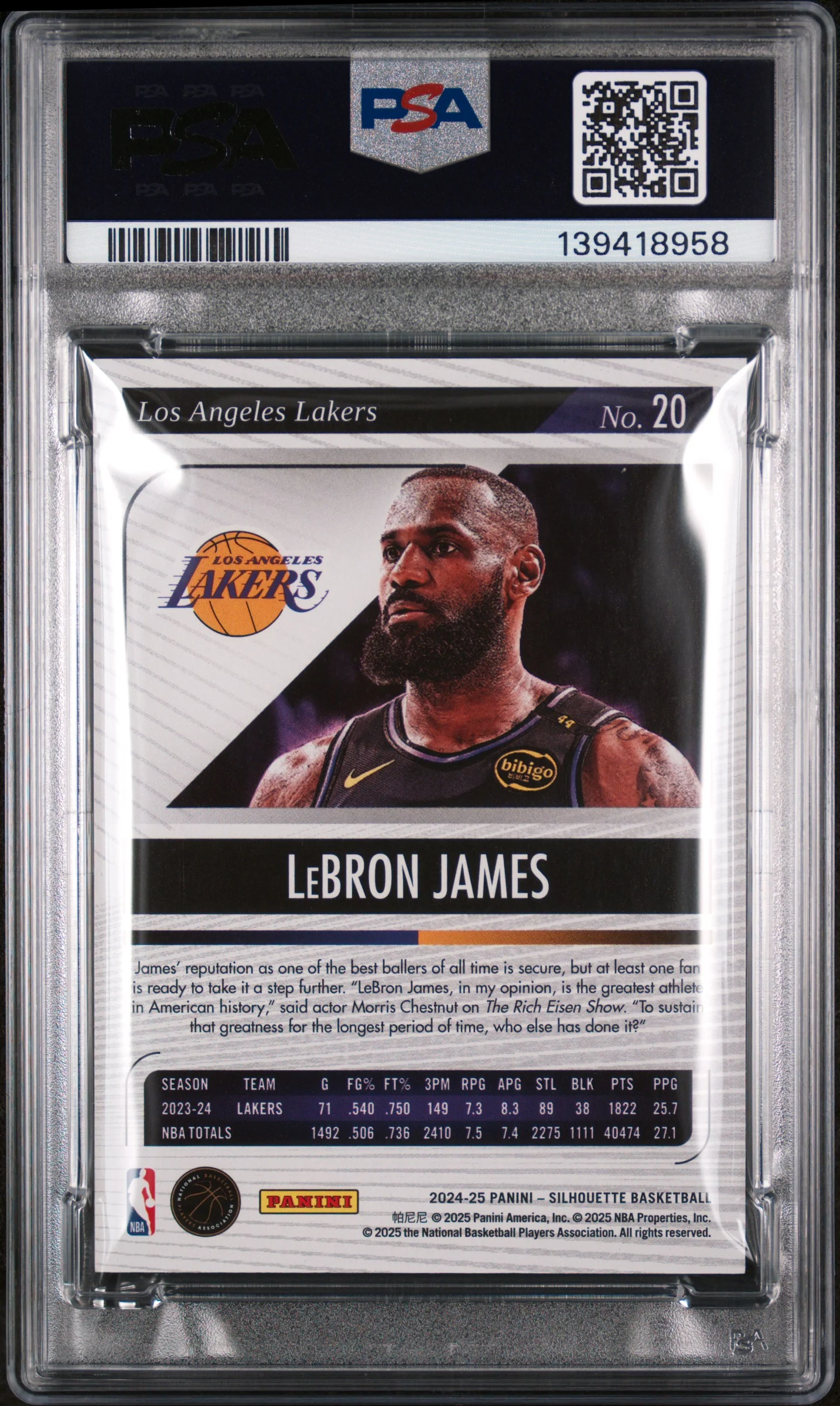 2024 Panini Silhouette Holo Silver /149 #20 LeBron James PSA 9 - Image 2