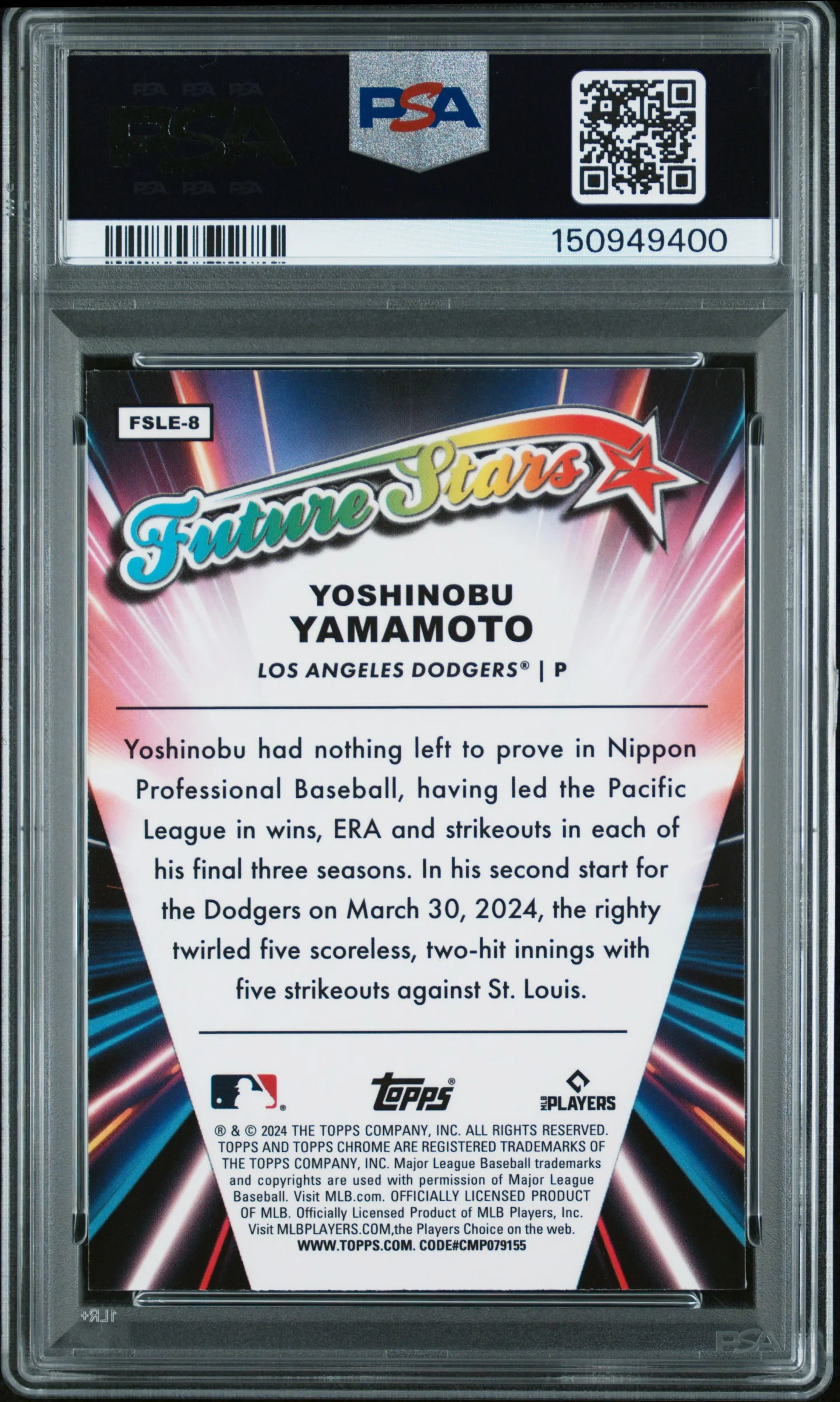 2024 Topps Chrome Logofractor Edition Future Stars #FSLE8 Yoshinobu Yamamoto PSA 10 - Image 2