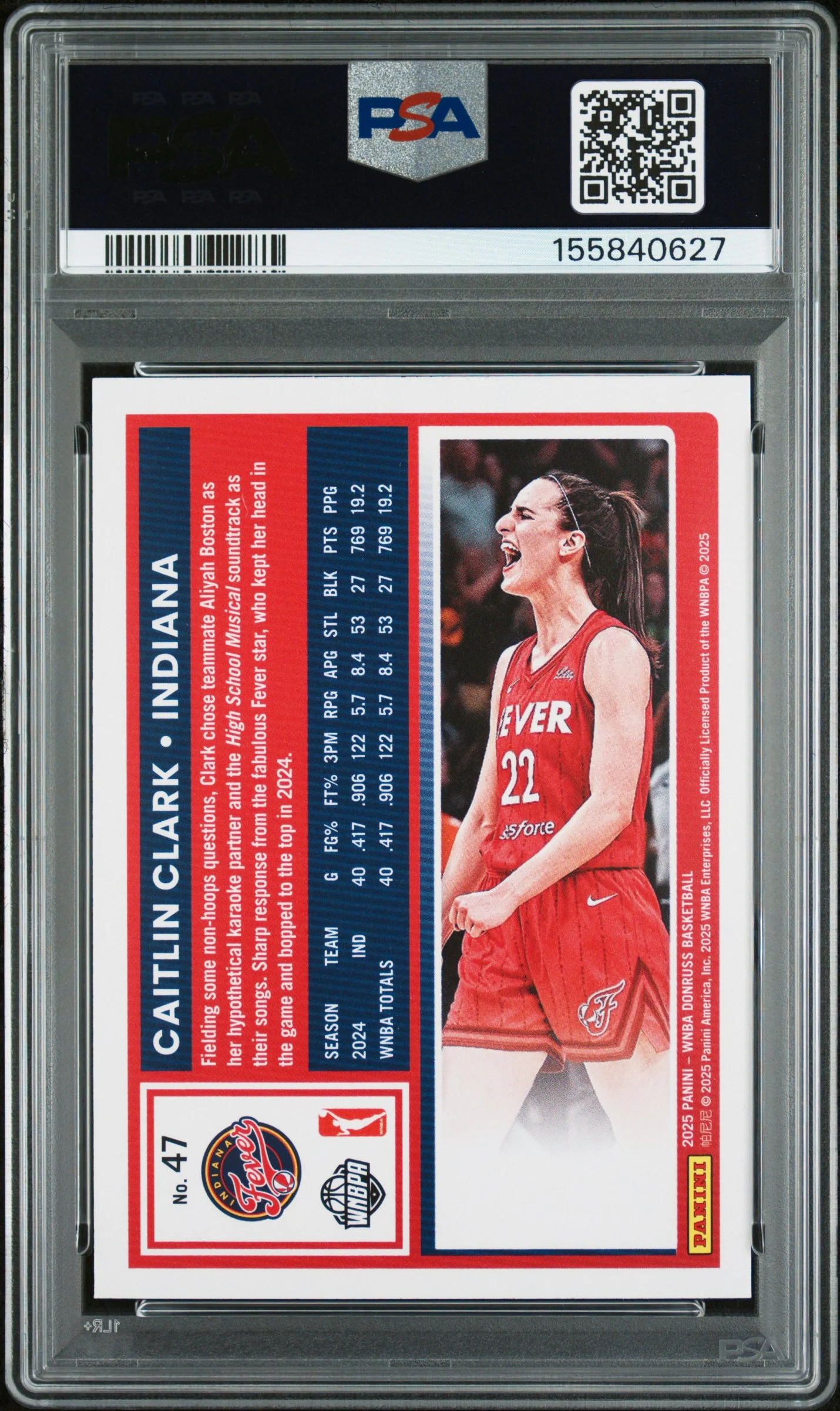 2025 Panini Donruss WNBA Holo #47 Caitlin Clark PSA 9 - Image 2