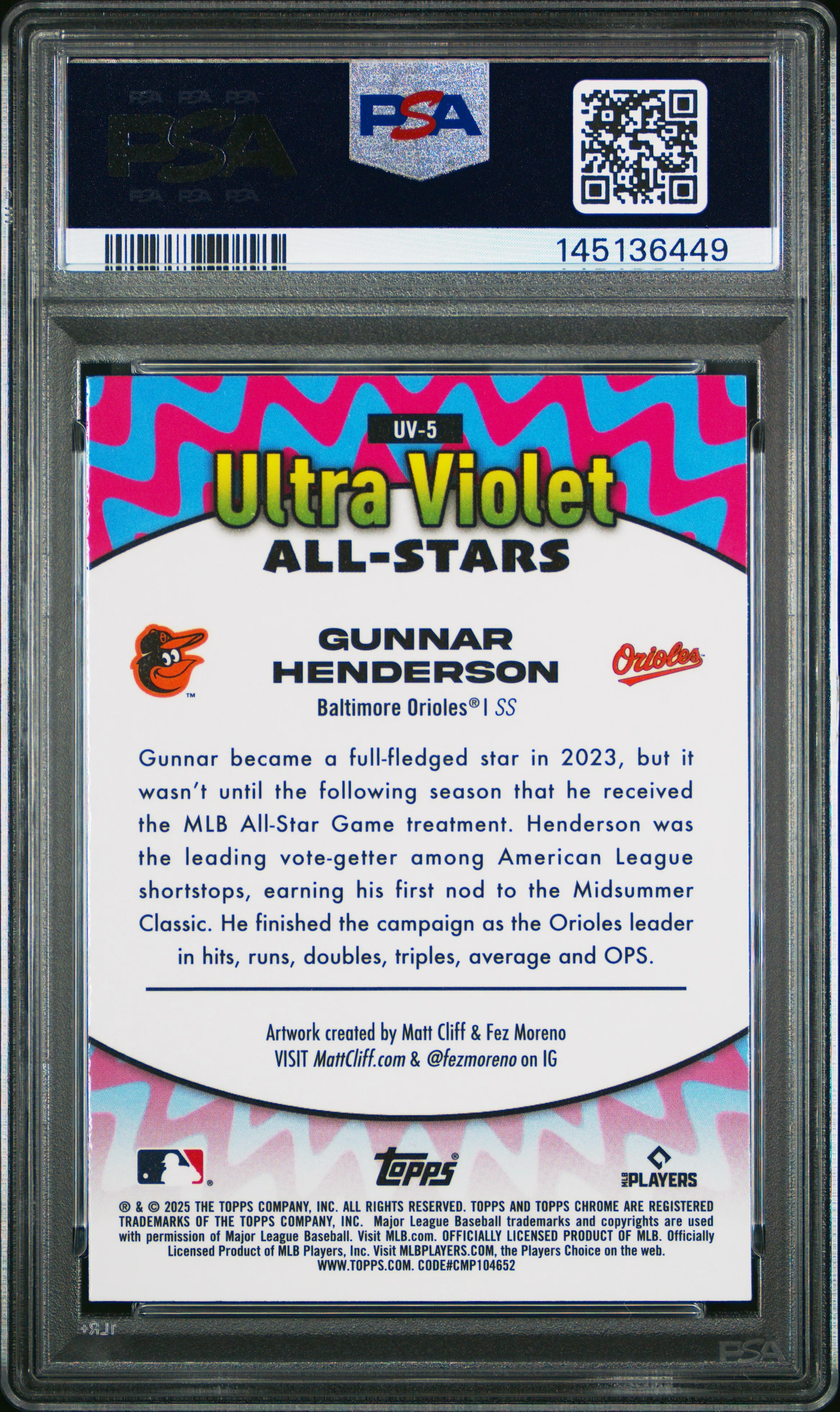 2025 Topps Chrome Ultra Violet All Stars #UV5 Gunnar Henderson PSA 9 - Image 2