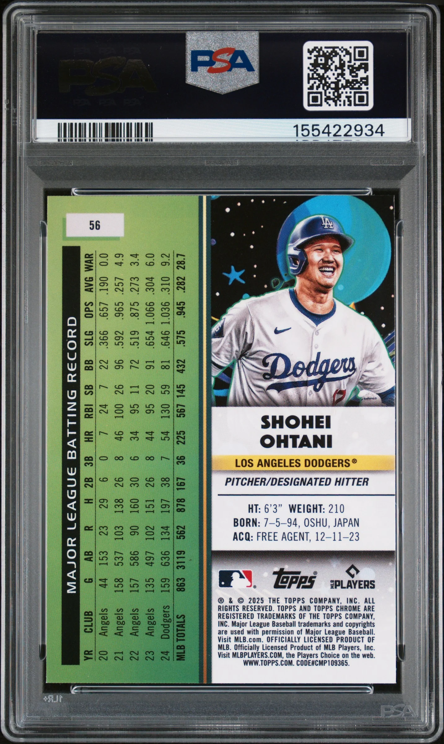 2025 Topps Cosmic Chrome Nucleus #56 Shohei Ohtani PSA 9 (155422934) - Image 2