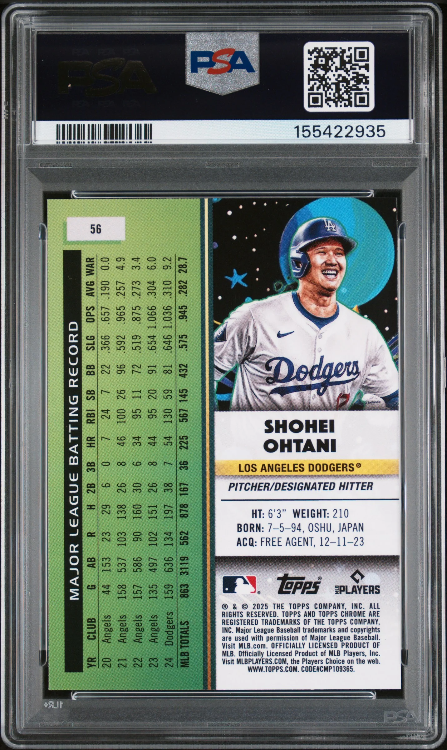 2025 Topps Cosmic Chrome Nucleus #56 Shohei Ohtani PSA 9 (155422935) - Image 2