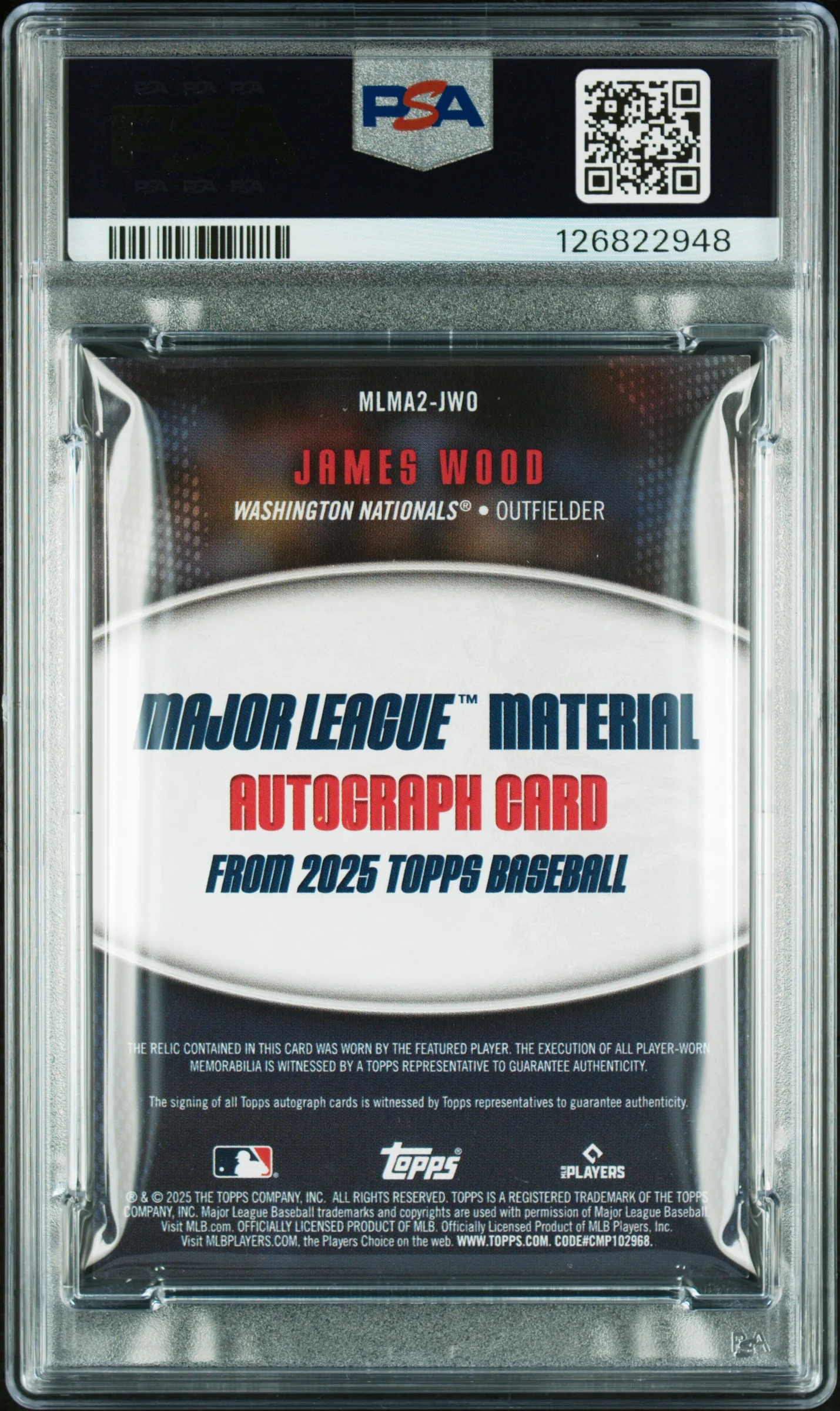 2025 Topps Major League Material Auto 10/50 #MLMA2JWO James Wood PSA 8 - Image 2