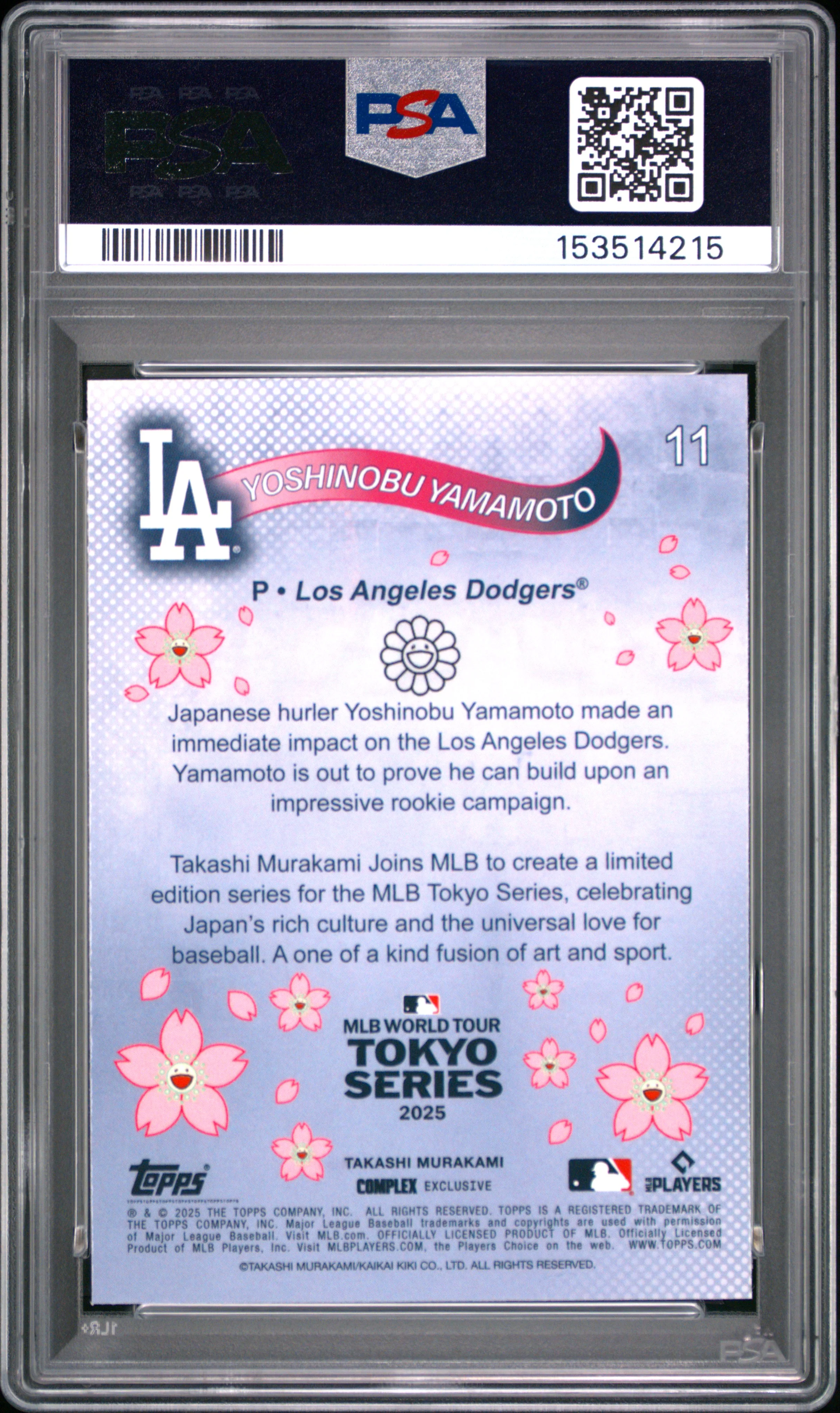 2025 Topps Murakami Tokyo Series #11 Yoshinobu Yamamoto PSA 9 - Image 2